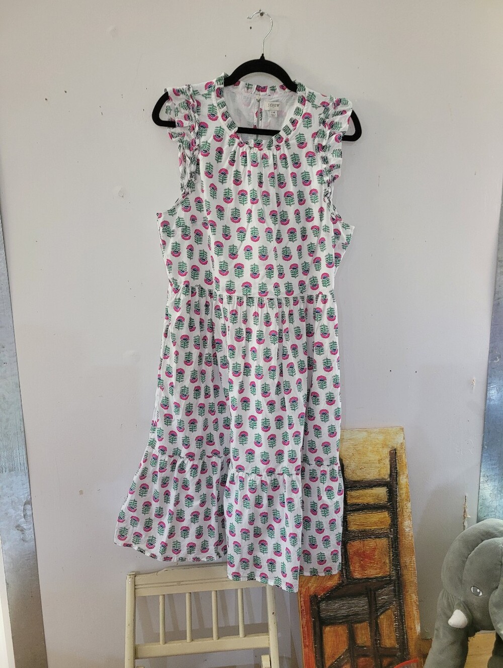 J. Crew Factory White Dress with Pink and Green Pineapple Print